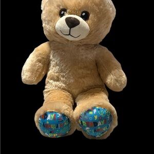 Build-A-Bear Tan Teddy with Blue Birthday Feet